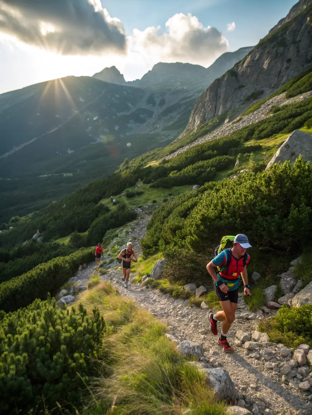 Participants engaged in a trail running event, highlighting the competitive and community aspects of the activity.