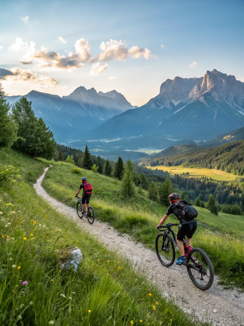 A family enjoying a mountain biking session on a well-maintained trail, showcasing the thrill and accessibility of the sport.